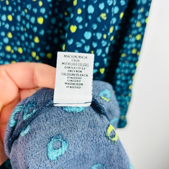 Habitat Blue Teal Green Polka Dot Asymmetrical Blouse Size Small - Picture 6 of 7